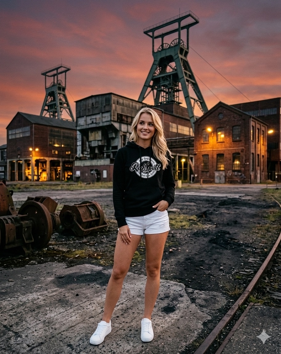 Damen Hoodie mit Ruhrpott-Print schwarz